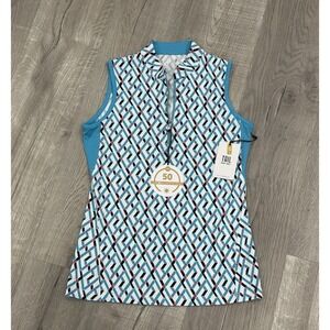 NEW Tail Women Size XS Golf Sleeveless Top 1/4-zip Blue Geometric UPF50 $57 NWT